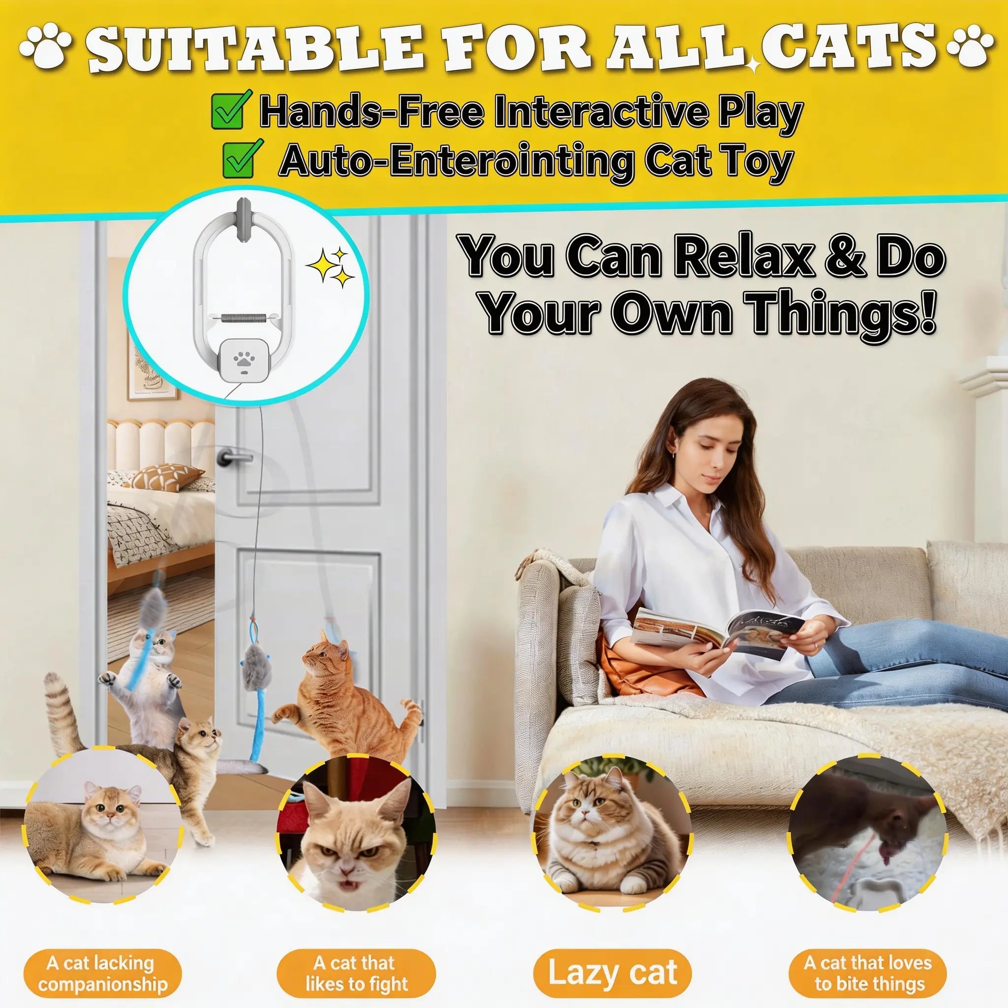 HAPPYCODE Electric Cat Teaser Toy – Rechargeable Interactive Cat Toy
