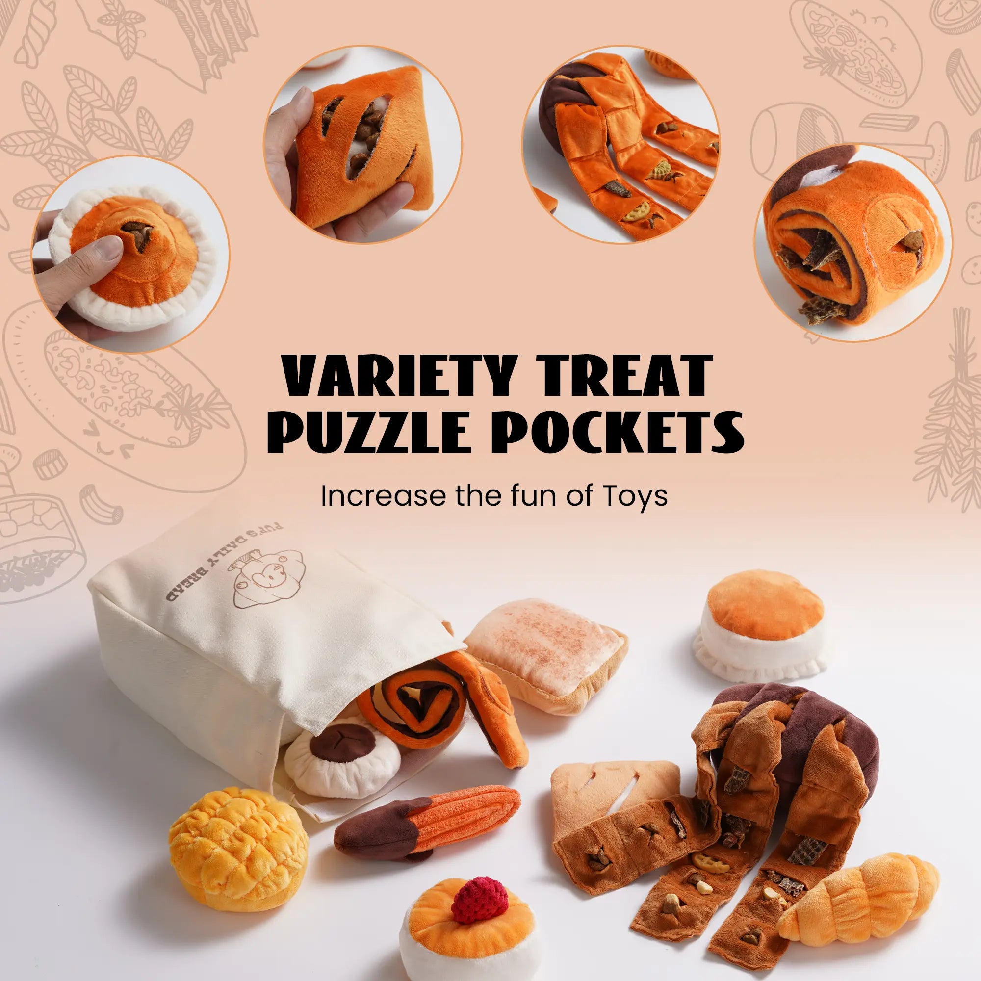 10PCS Bread Hide & Seek Dog Toy Set